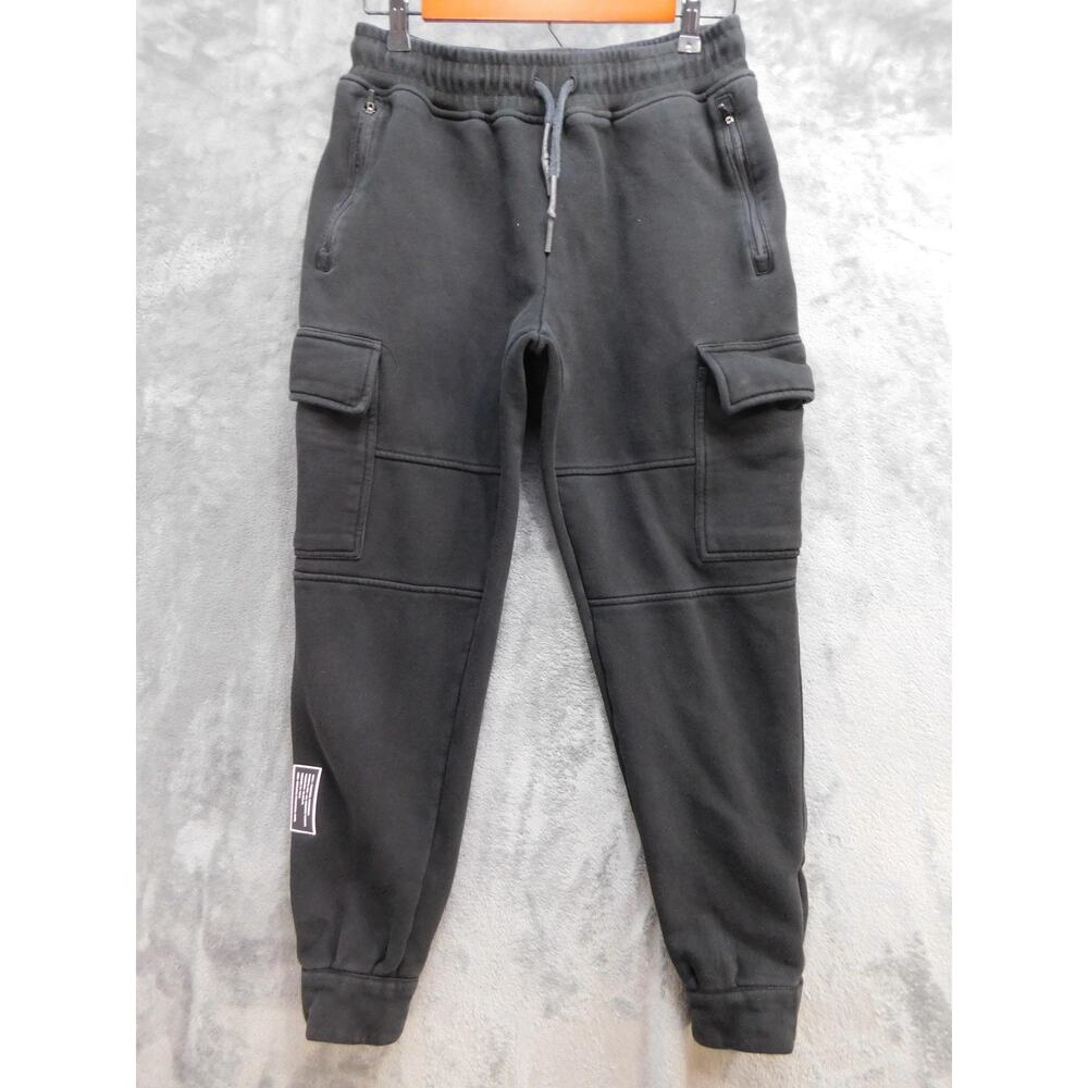 ASRV Pants Mens M Black Jogger Fleece Elastic Waist Drawstring Zip Pockets Lined